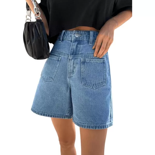 SweatyRocks Women's Casual High Waist Straight Leg Jean Shorts Raw Hem Denim Bermuda Shorts