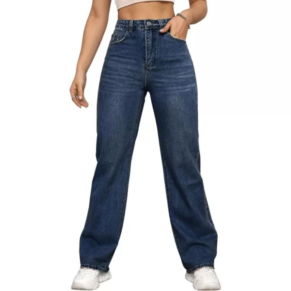 SweatyRocks Women's Casual High Waist Zip Up Mom Jeans Solid Straight Leg Denim Pants