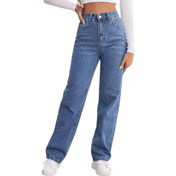 SweatyRocks Women's Casual High Waist Zip Up Mom Jeans Solid Straight Leg Denim Pants