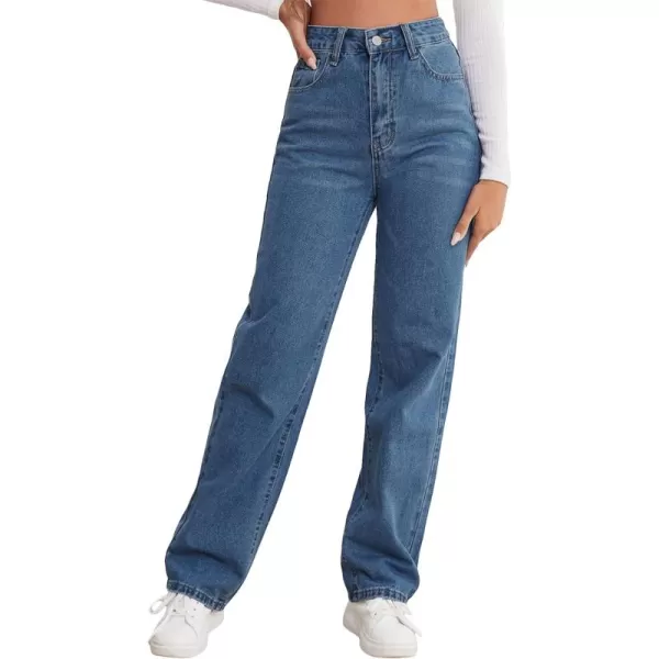 SweatyRocks Women's Casual High Waist Zip Up Mom Jeans Solid Straight Leg Denim Pants