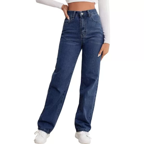 SweatyRocks Women's Casual High Waist Zip Up Mom Jeans Solid Straight Leg Denim Pants