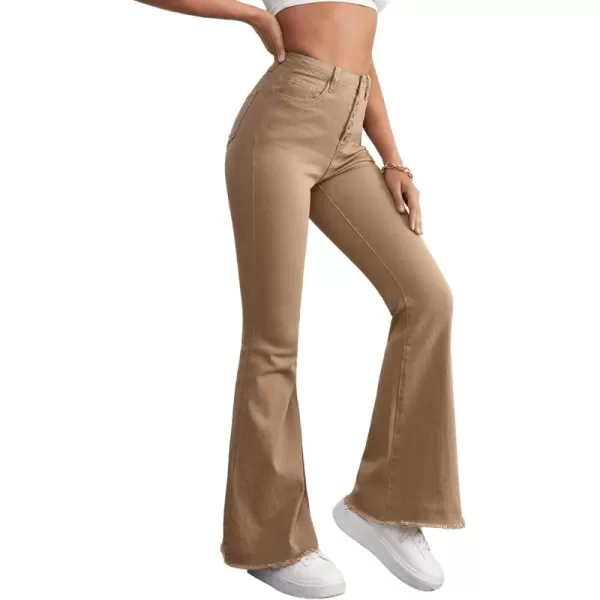 SweatyRocks Women's Casual High Waisted Flare Leg Jeans Raw Hem Bell Bottom Denim Pants