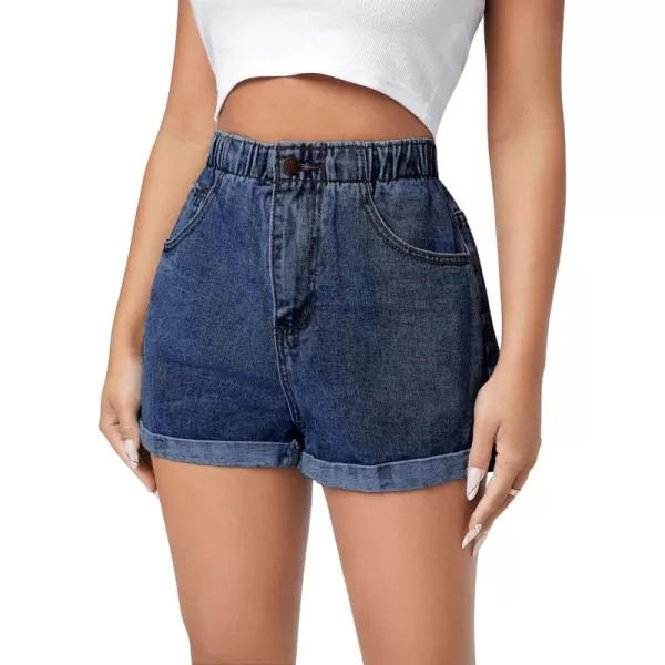 SweatyRocks Women's Casual High Waisted Wide Leg Denim Shorts Cuffed Hem Zipper Denim Jeans Shorts