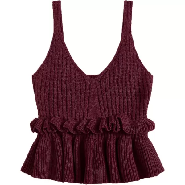 SweatyRocks Women's Casual Knit Top Sleeveless Ruffle Hem V Neck Peplum Crop Tank Top
