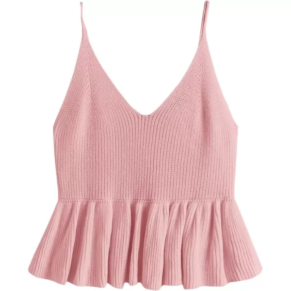 SweatyRocks Women's Casual Knit Top Sleeveless Ruffle Hem V Neck Peplum Crop Tank Top