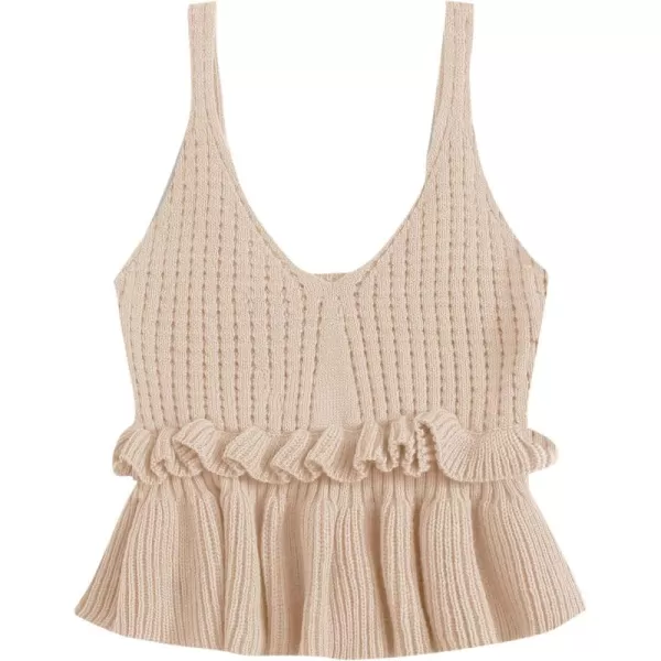 SweatyRocks Women's Casual Knit Top Sleeveless Ruffle Hem V Neck Peplum Crop Tank Top