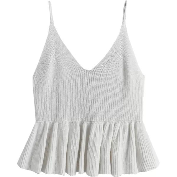 SweatyRocks Women's Casual Knit Top Sleeveless Ruffle Hem V Neck Peplum Crop Tank Top