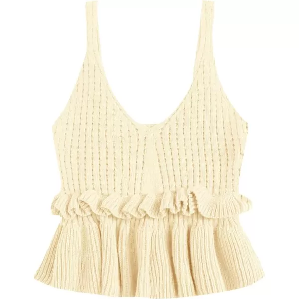 SweatyRocks Women's Casual Knit Top Sleeveless Ruffle Hem V Neck Peplum Crop Tank Top