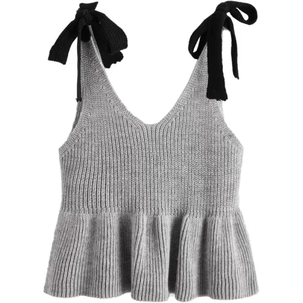 SweatyRocks Women's Casual Knit Top Sleeveless Ruffle Hem V Neck Peplum Crop Tank Top