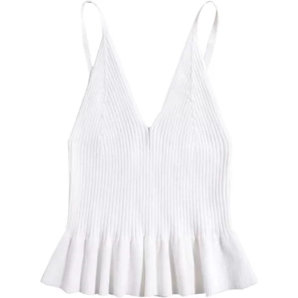 SweatyRocks Women's Casual Knit Top Sleeveless Ruffle Hem V Neck Peplum Crop Tank Top