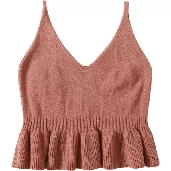 SweatyRocks Women's Casual Knit Top Sleeveless Ruffle Hem V Neck Peplum Crop Tank Top