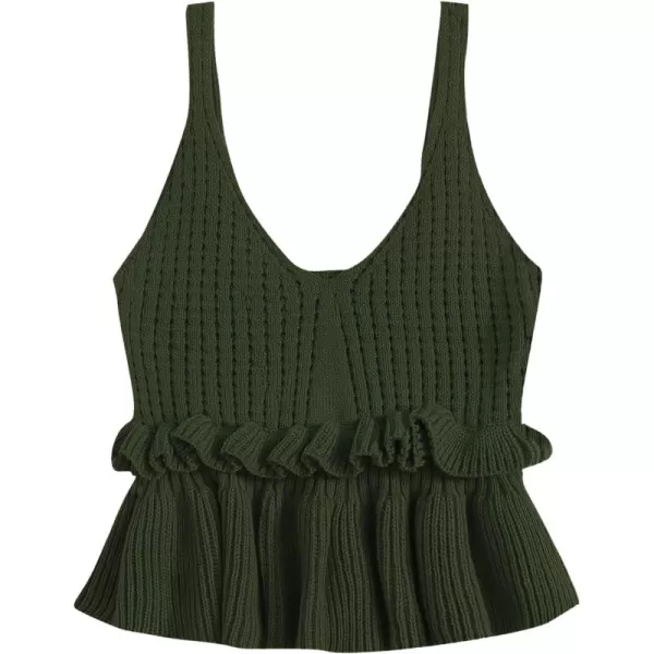 SweatyRocks Women's Casual Knit Top Sleeveless Ruffle Hem V Neck Peplum Crop Tank Top