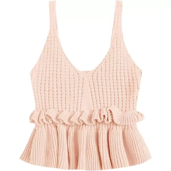 SweatyRocks Women's Casual Knit Top Sleeveless Ruffle Hem V Neck Peplum Crop Tank Top
