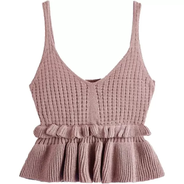 SweatyRocks Women's Casual Knit Top Sleeveless Ruffle Hem V Neck Peplum Crop Tank Top