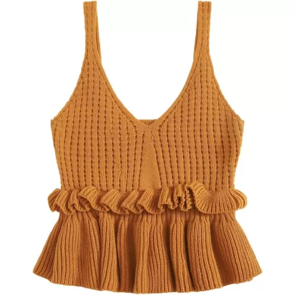 SweatyRocks Women's Casual Knit Top Sleeveless Ruffle Hem V Neck Peplum Crop Tank Top