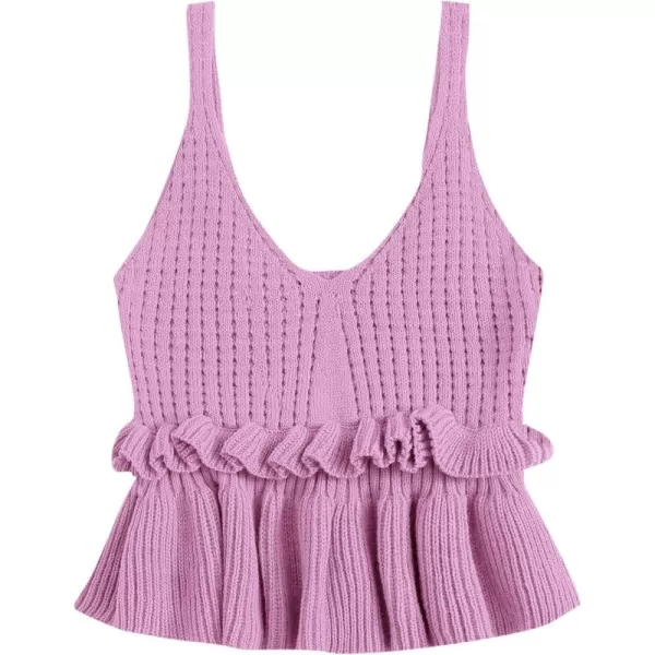 SweatyRocks Women's Casual Knit Top Sleeveless Ruffle Hem V Neck Peplum Crop Tank Top