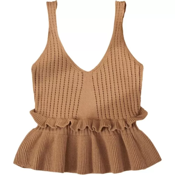 SweatyRocks Women's Casual Knit Top Sleeveless Ruffle Hem V Neck Peplum Crop Tank Top