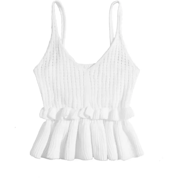 SweatyRocks Women's Casual Knit Top Sleeveless Ruffle Hem V Neck Peplum Crop Tank Top