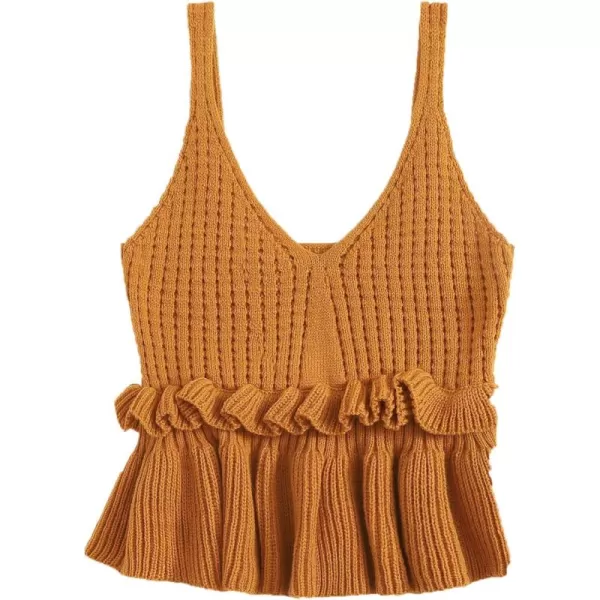 SweatyRocks Women's Casual Knit Top Sleeveless Ruffle Hem V Neck Peplum Crop Tank Top