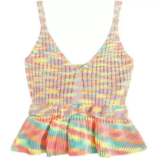 SweatyRocks Women's Casual Knit Top Sleeveless Ruffle Hem V Neck Peplum Crop Tank Top