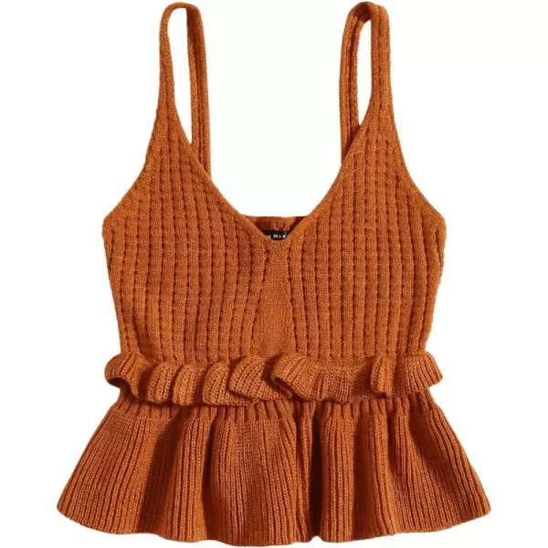 SweatyRocks Women's Casual Knit Top Sleeveless Ruffle Hem V Neck Peplum Crop Tank Top