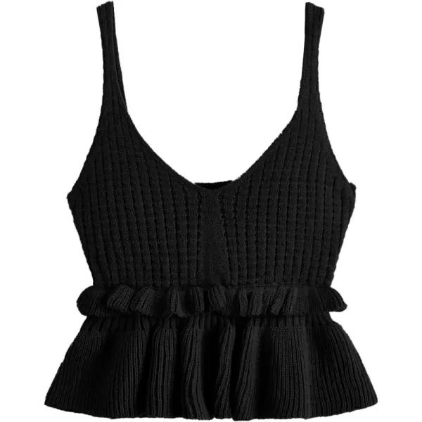 SweatyRocks Women's Casual Knit Top Sleeveless Ruffle Hem V Neck Peplum Crop Tank Top