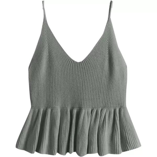 SweatyRocks Women's Casual Knit Top Sleeveless Ruffle Hem V Neck Peplum Crop Tank Top