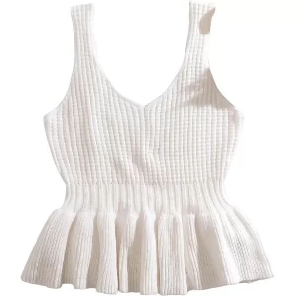 SweatyRocks Women's Casual Knit Top Sleeveless Ruffle Hem V Neck Peplum Crop Tank Top