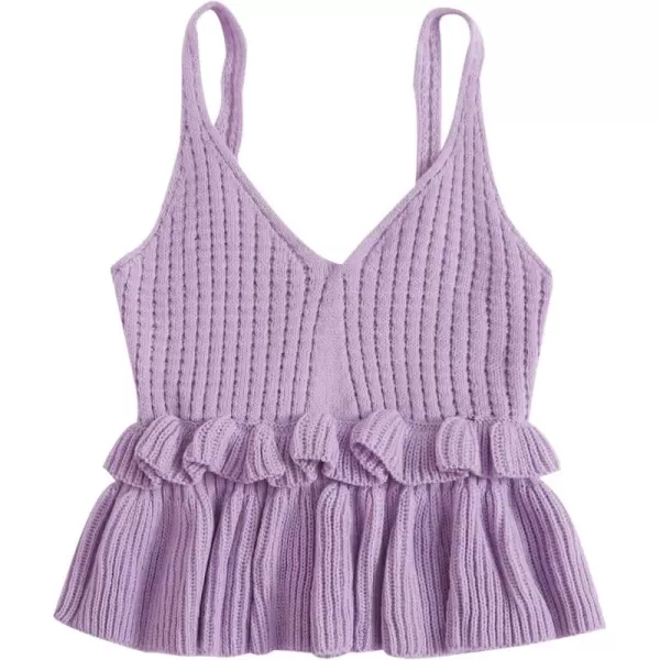 SweatyRocks Women's Casual Knit Top Sleeveless Ruffle Hem V Neck Peplum Crop Tank Top
