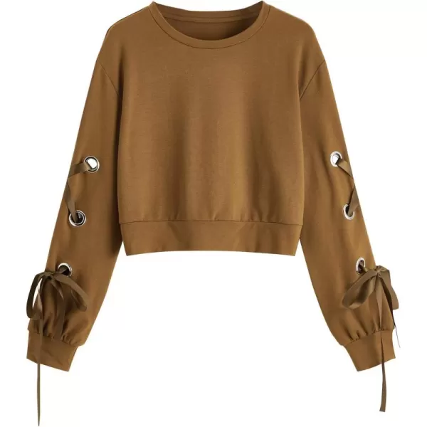 SweatyRocks Women's Casual Lace Up Long Sleeve Pullover Crop Top Sweatshirt