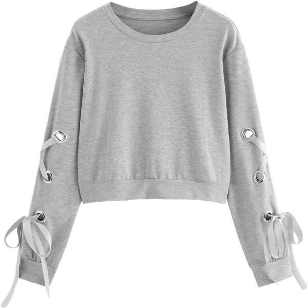 SweatyRocks Women's Casual Lace Up Long Sleeve Pullover Crop Top Sweatshirt