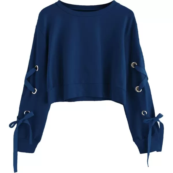 SweatyRocks Women's Casual Lace Up Long Sleeve Pullover Crop Top Sweatshirt