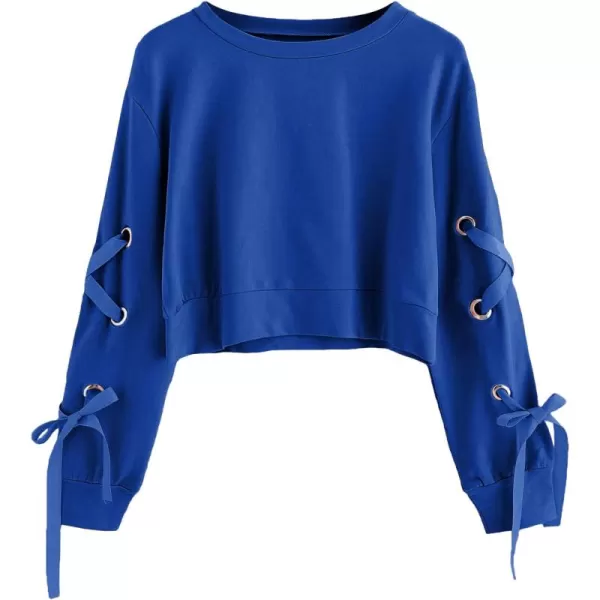 SweatyRocks Women's Casual Lace Up Long Sleeve Pullover Crop Top Sweatshirt