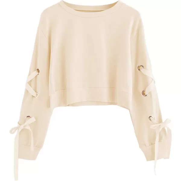 SweatyRocks Women's Casual Lace Up Long Sleeve Pullover Crop Top Sweatshirt
