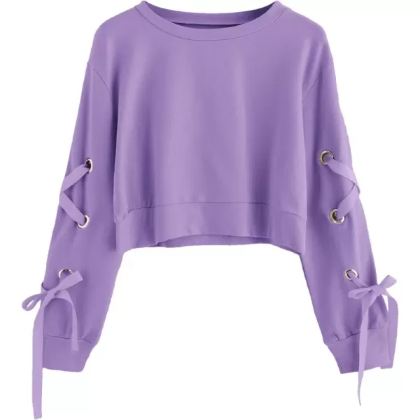 SweatyRocks Women's Casual Lace Up Long Sleeve Pullover Crop Top Sweatshirt