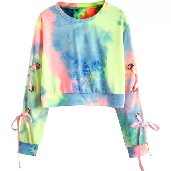SweatyRocks Women's Casual Lace Up Long Sleeve Pullover Crop Top Sweatshirt