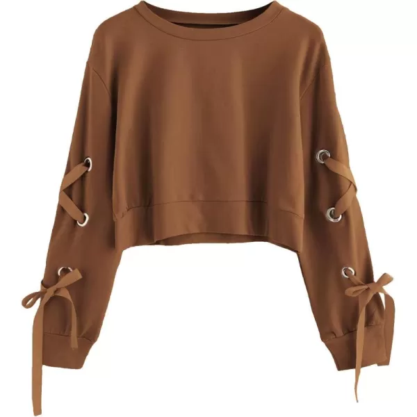 SweatyRocks Women's Casual Lace Up Long Sleeve Pullover Crop Top Sweatshirt