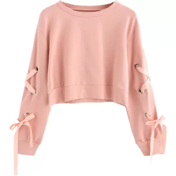 SweatyRocks Women's Casual Lace Up Long Sleeve Pullover Crop Top Sweatshirt