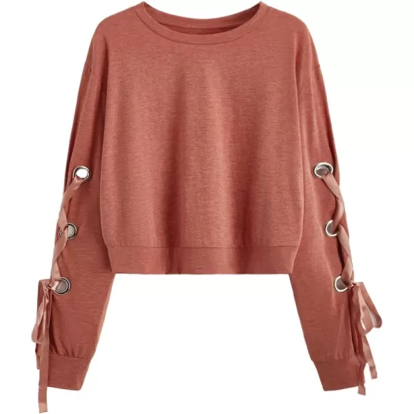 SweatyRocks Women's Casual Lace Up Long Sleeve Pullover Crop Top Sweatshirt
