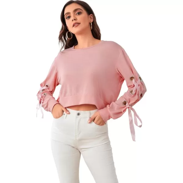 SweatyRocks Women's Casual Lace Up Long Sleeve Pullover Crop Top Sweatshirt
