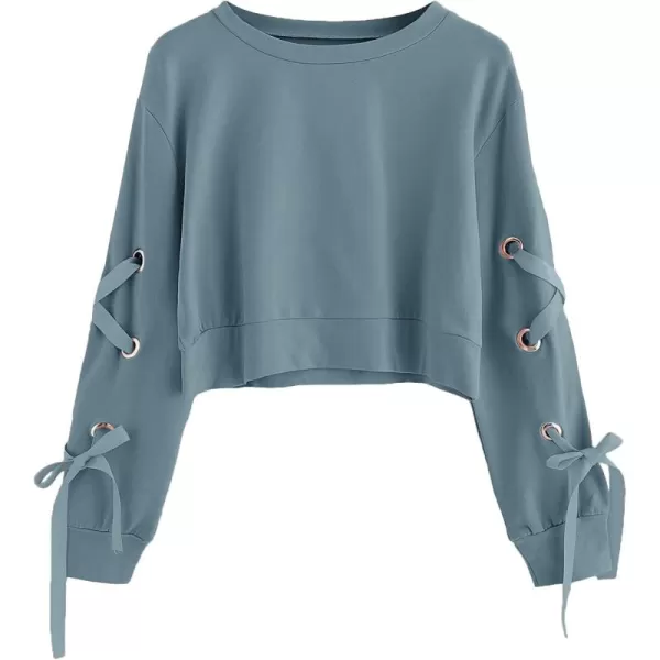 SweatyRocks Women's Casual Lace Up Long Sleeve Pullover Crop Top Sweatshirt