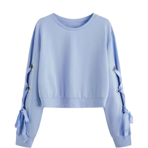 SweatyRocks Women's Casual Lace Up Long Sleeve Pullover Crop Top Sweatshirt