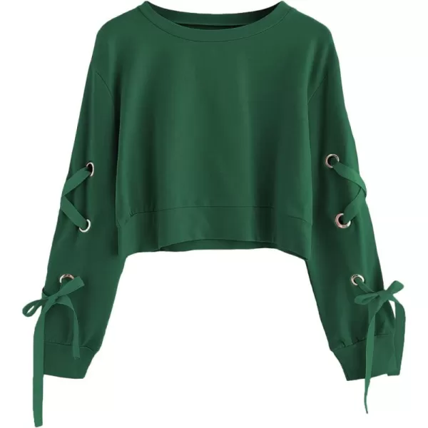 SweatyRocks Women's Casual Lace Up Long Sleeve Pullover Crop Top Sweatshirt