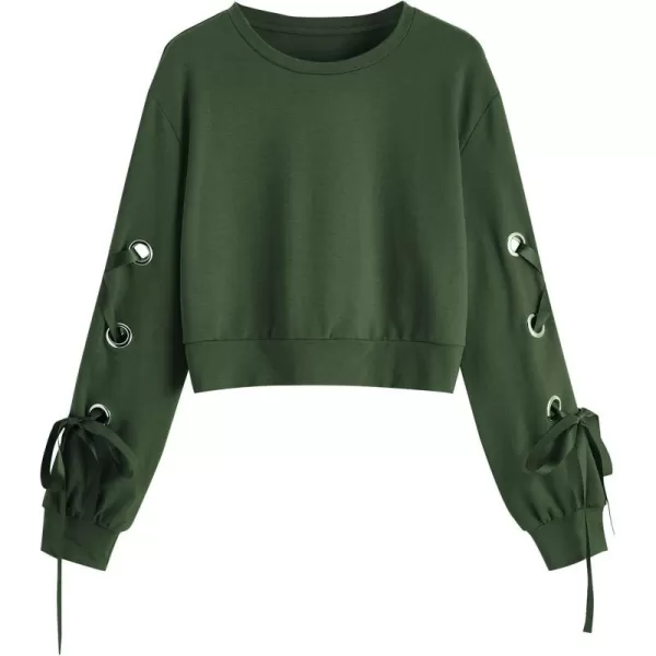 SweatyRocks Women's Casual Lace Up Long Sleeve Pullover Crop Top Sweatshirt