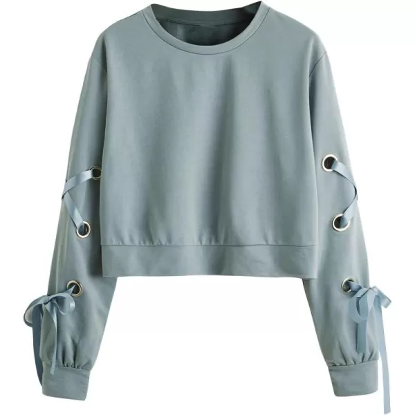 SweatyRocks Women's Casual Lace Up Long Sleeve Pullover Crop Top Sweatshirt
