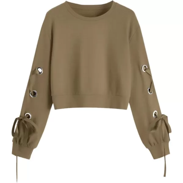 SweatyRocks Women's Casual Lace Up Long Sleeve Pullover Crop Top Sweatshirt