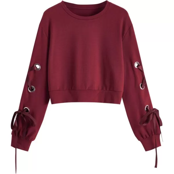 SweatyRocks Women's Casual Lace Up Long Sleeve Pullover Crop Top Sweatshirt