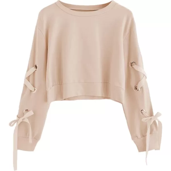 SweatyRocks Women's Casual Lace Up Long Sleeve Pullover Crop Top Sweatshirt