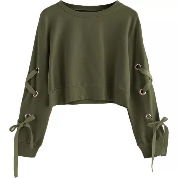 SweatyRocks Women's Casual Lace Up Long Sleeve Pullover Crop Top Sweatshirt