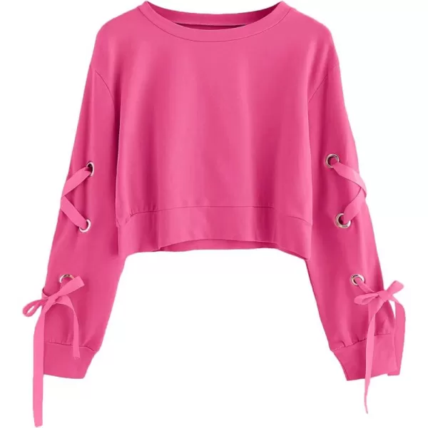 SweatyRocks Women's Casual Lace Up Long Sleeve Pullover Crop Top Sweatshirt